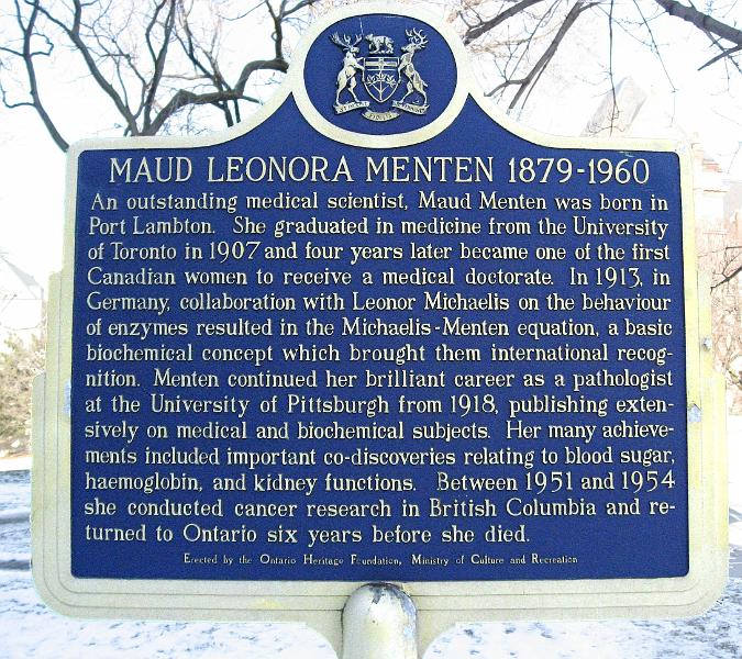 Menten plaque Toronto.jpg - Toronto -minimal memroy of Maud Menten